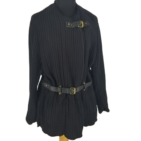 Isabel Marant Glasco Black Quilted Leather Belt Coat Size 40 Raw Hem Jacket - Picture 2 of 15